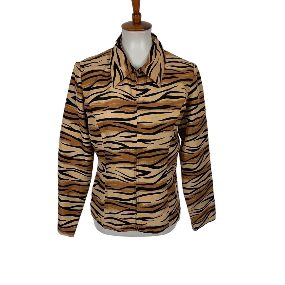 Silkland Blazer Jacket 6 Animal Print Zip Up 100 Percent Silk Trendy